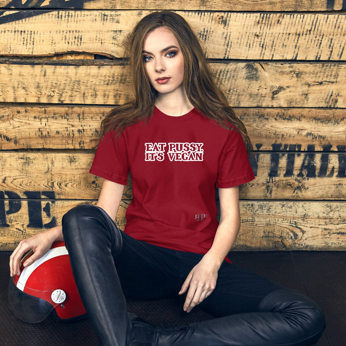 Eat P*ssy, It's Vegan Unisex t-shirt (White Outlined Text)