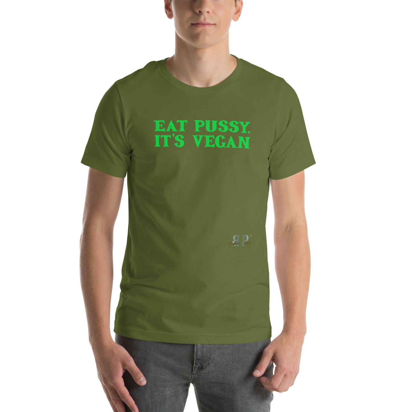 Eat P*ssy, It's Vegan Unisex t-shirt (green text)