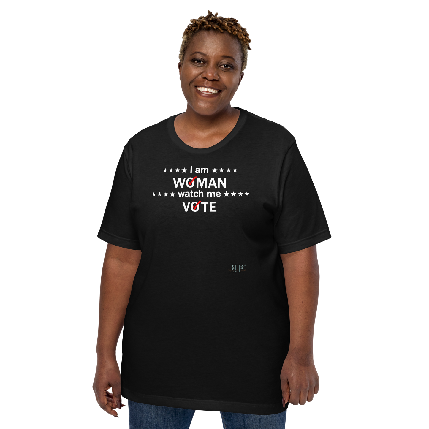 I am woman, watch me vote 3 (white text) Unisex t-shirt