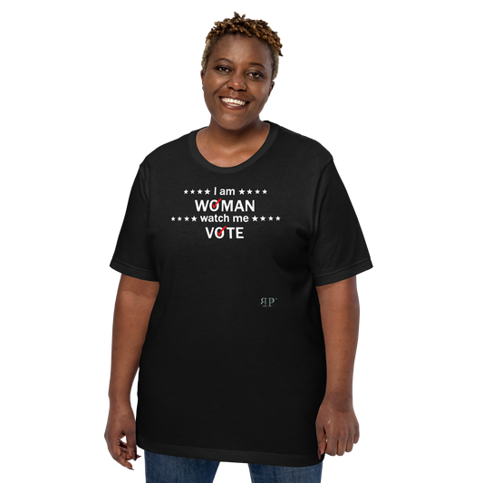 I am woman, watch me vote 3 (white text) Unisex t-shirt