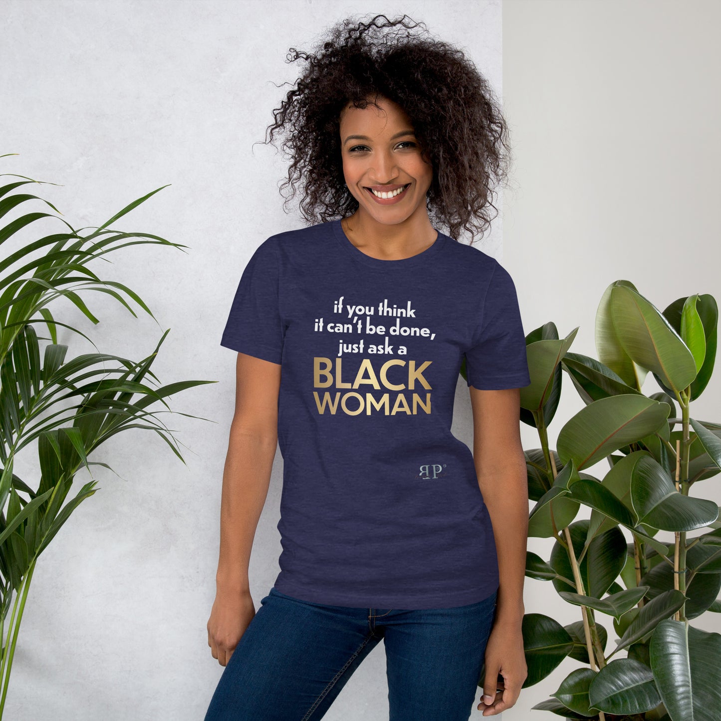 Ask a Black Woman Unisex t-shirt (white & gold text)