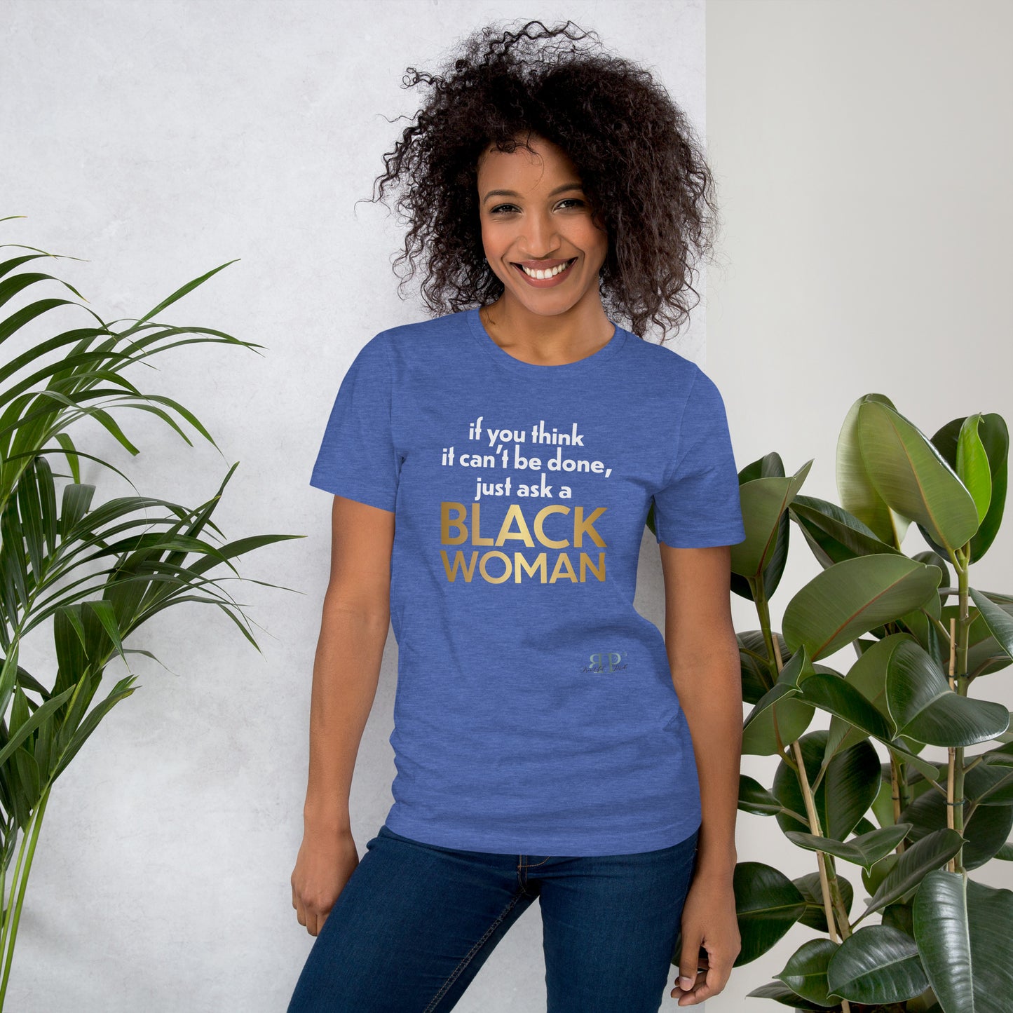 Ask a Black Woman Unisex t-shirt (white & gold text)