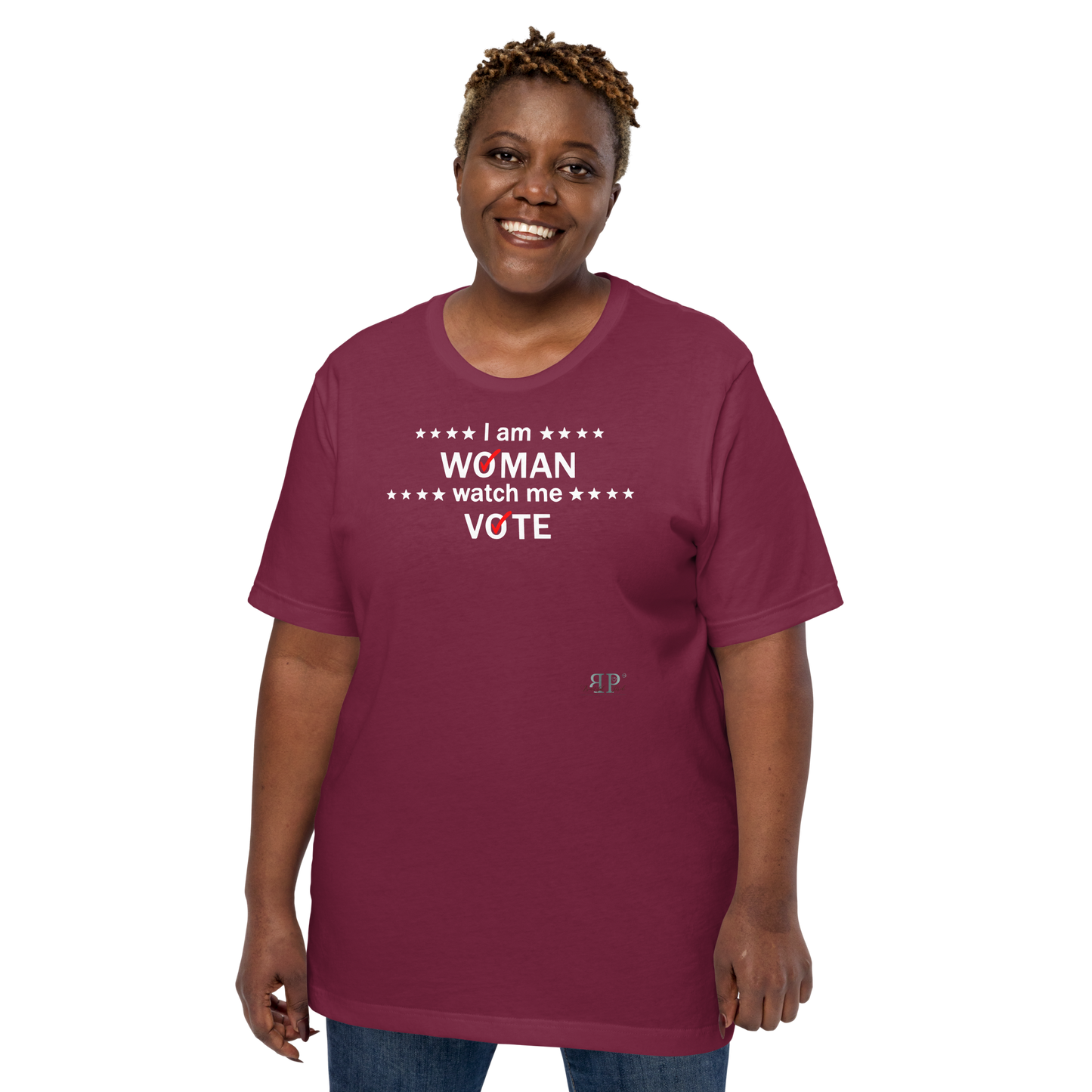 I am woman, watch me vote 3 (white text) Unisex t-shirt