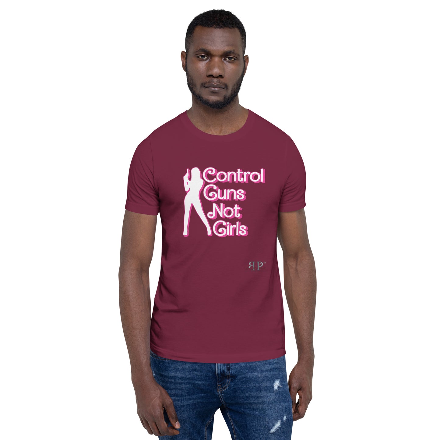 Control Guns, Not Girls Unisex t-shirt (pink outline)