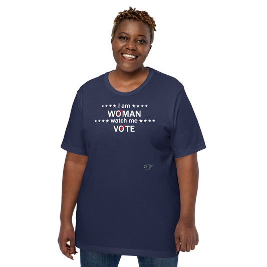 I am woman, watch me vote 3 (white text) Unisex t-shirt