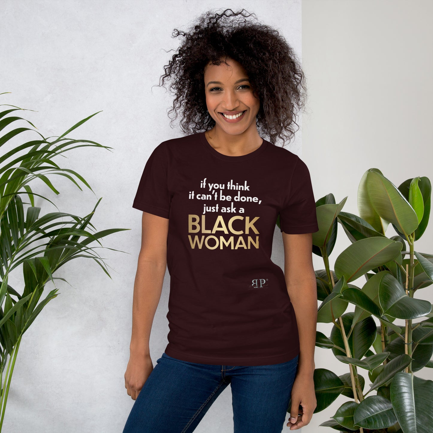 Ask a Black Woman Unisex t-shirt (white & gold text)