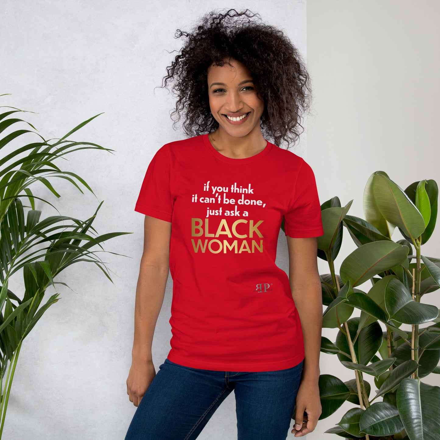 Ask a Black Woman Unisex t-shirt (white & gold text)