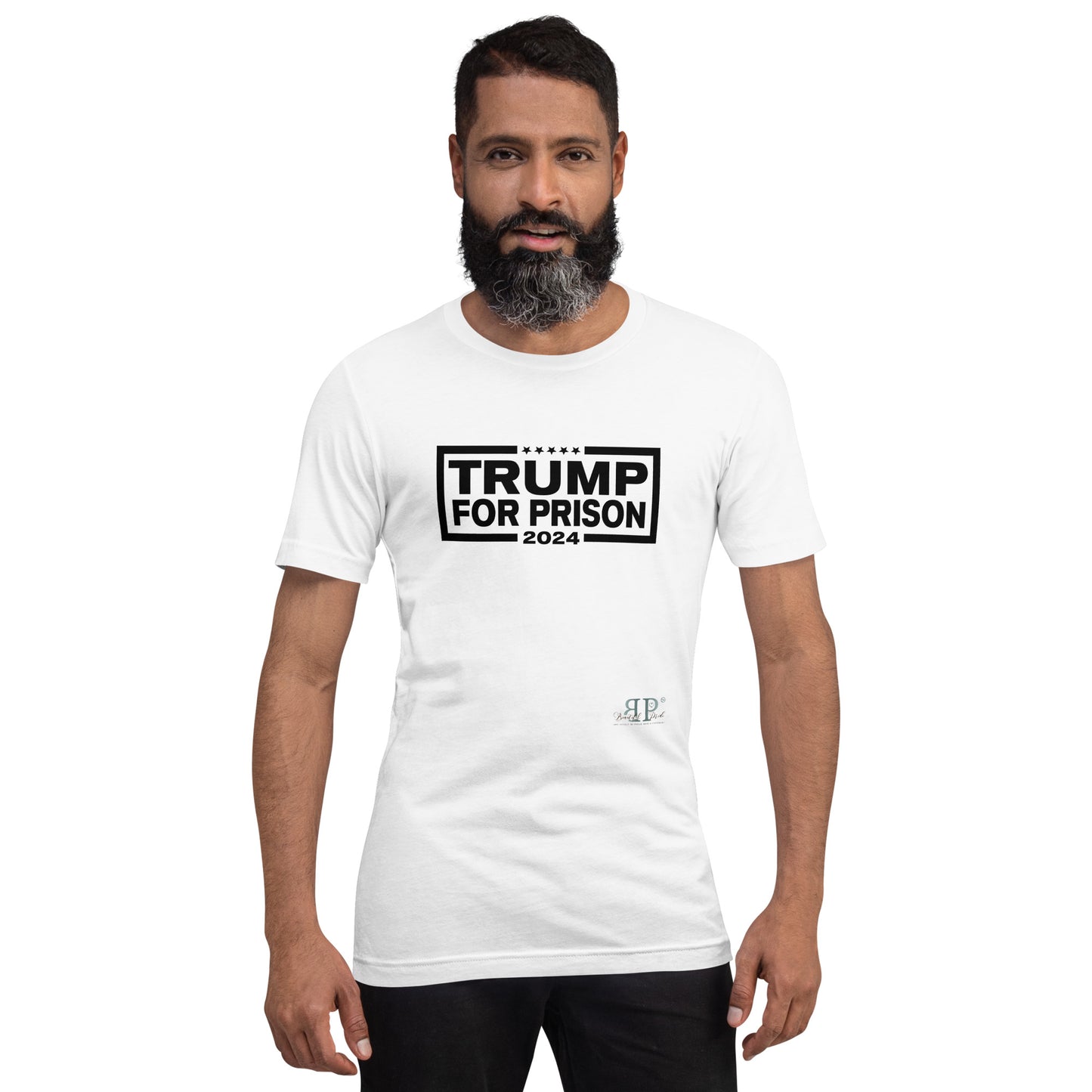 Trump for Prison Unisex t-shirt (black text)