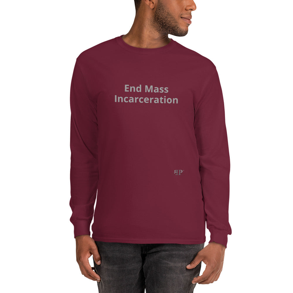 End Mass Incarceration Long Sleeve Shirt- Men's (gray text)